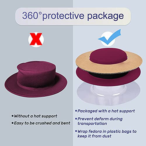 Image of Classic Fedora Hat Flat Top Hat Felt Pork Pie Hat Wide Brim Church Derby Cap for Women and Men