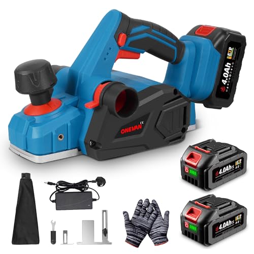 Electric Cordless Planer Wood Planer Tools - with 82mm Planing Width, 0.2mm Micro-Adjustment, with Dust Bag, for Furniture DIY (Incl. 2 Batteries & Charger) 1 Electric Cordless Planer Wood Planer Tools - with 82mm Planing Width, 0.2mm Micro-Adjustment, with Dust Bag, for Furniture DIY (Incl. 2 Batteries & Charger)