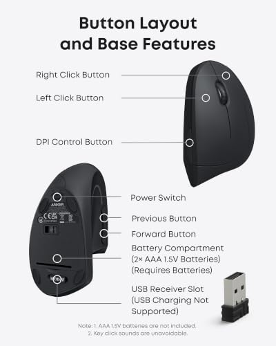 Image of Anker 2.4G Wireless Ergonomic Mouse, Right Hand Vertical Mouse USB Receiver