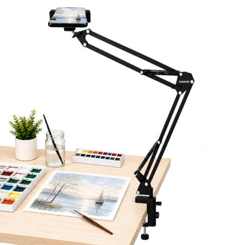 Image of Adjustable Overhead Mobile Holder Stand for Smartphones & Tablets, Metal Arm with 360 Rotation, Anti-Slip Clamp, Flexible Desk Mount for Video Recording, Live Online Classes & Video Calls
