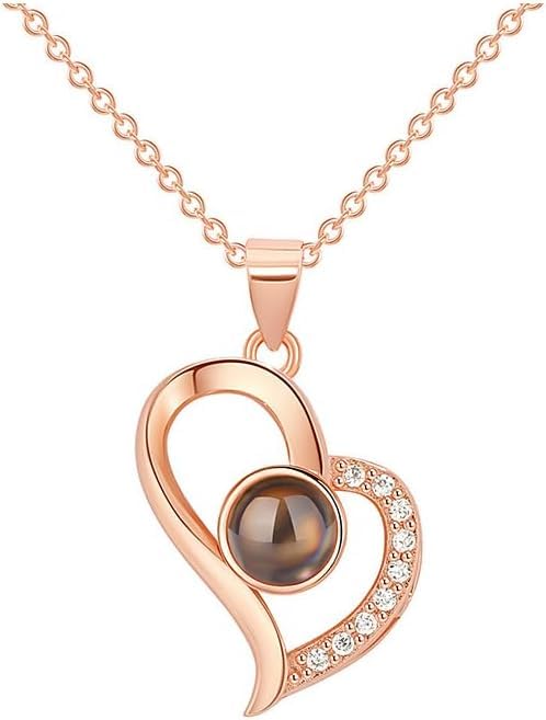 KBRPEY Colar para mulher I Love You pendente de projeção personalizado ajustável hipoalergénico jóias presentes meninas, 45 cm, Cobre, Strass