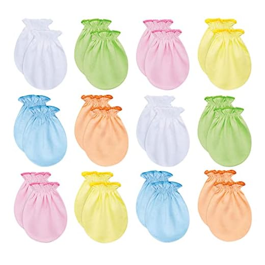RATIVE Newborn Baby Boys and Girls Gloves,No Scratch Mittens 100% Cotton (0-6 Months, 12 Pairs/assorted)