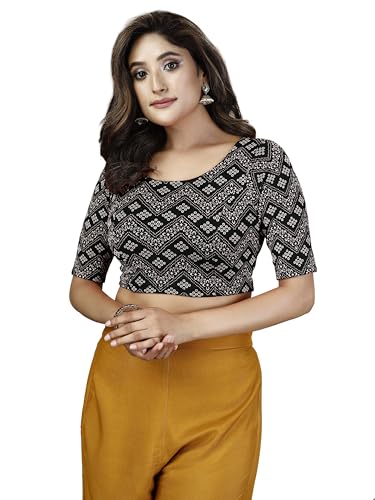 Oomph! Stretchable Readymade Blouse For Women, Black, Round Neck-Rbbl557Xl