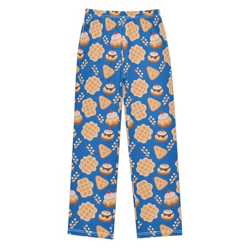 Waffles Ice Cream Pattern Pajama Pants Lounge Sleep Pants Elastic Waist Long Pajama Bottoms with Pockets for 6-14 Years