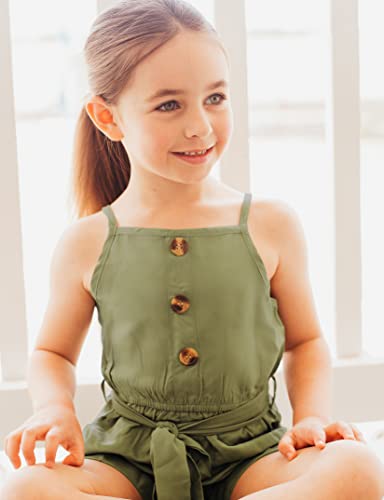 Huanye Girl's Sleeveless Halter Side Pockets Romper Jumpsuit, Army Green, 3-4T #TOP3