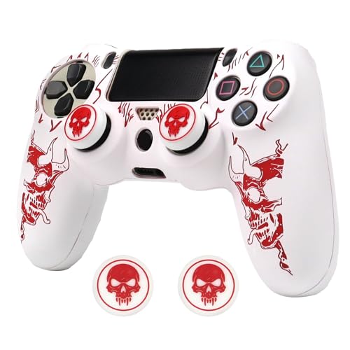 Image of RALAN Horned Skull Head Design Controller Skin Cover with 2 Thumb Grips Compatible with PS4 /Playstation 4 Slim /Pro Controller