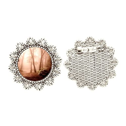 Broche de plata de flores silvestres en estuche mediano color rojo para regalar