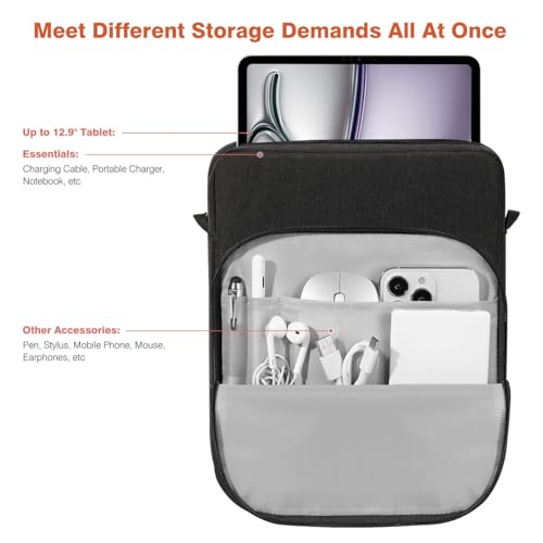 Image of Dadanism 13 Inch Tablet Sleeve Shoulder Bag with Handle for iPad Pro 13 inch M4 2024, iPad Air 13 inch, iPad Pro 12.9 inch, Galaxy Tab S10+ Plus /S9 FE+ /S9+ Plus 12.4 inch, Remarkable Paper Pro 11.8 inch, Black Gray