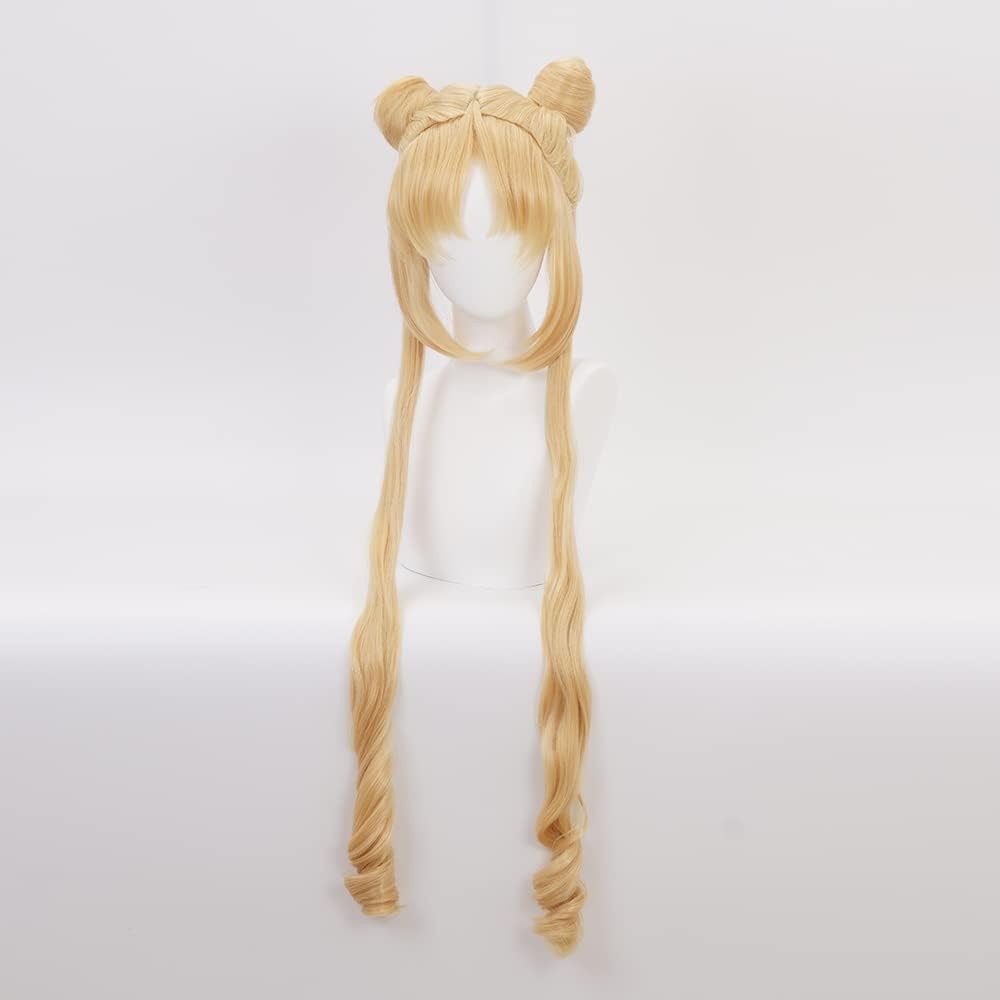 Blonde Wave Double Ponytail Wig with Two Little Buns Heart-shaped Bangs Long Costume Hairs for Women Halloween Cos Anime Party - Image 2