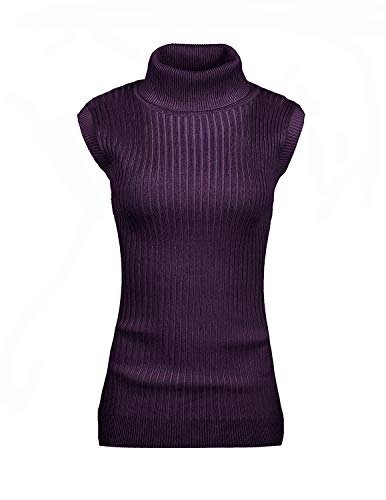 Image of v28 Women Sleeveless High Neck Turtleneck Stretchable Knit Sweater Top