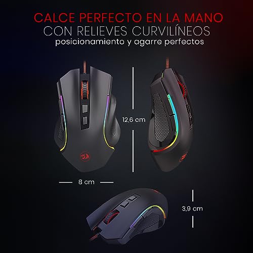 Ratón para juegos de PC Redragon M602 Nemeanlion 3000 DPI USB, 7 botones, retroiluminación LED de 7 colores