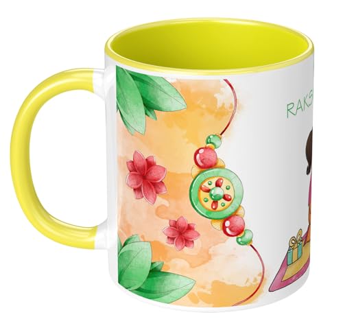 Image of Rakhi for Brother Printed Mug with Keychain Best Rakhi Combo Gift for Brother & Sister Rakshabandhan Return Gifts for Sister White 350ml Coffee Mug(Pack of 5)(Combo Set)(RMCKRCG608)