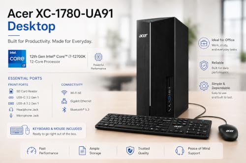 Image of Customized Acer Aspire Desktop Tower, Intel i7-12700K (12 Cores) for Heavy Productivity, 16GB / 32GB / 64GB RAM, 1TB / 2TB / 3TB / 4TB Storage, 2xHDMI Support Dual 4K Monitor, Wins 11, w /KB & Mouse