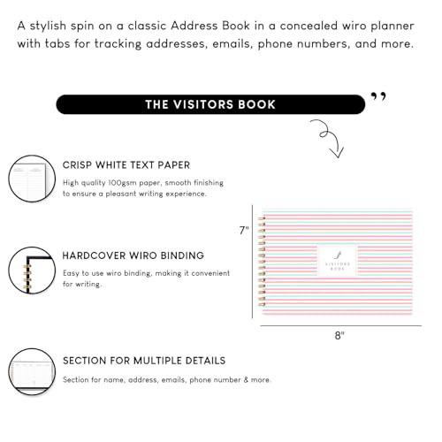 Image of Visitor Book - 8 x 12 Inches | Colorful Stripes Pattern Wire Bound Guest Register for Hotels, Offices, Exhibitions & Business Use | Medium Size Visitor Log Book for Reception & Front Desk
