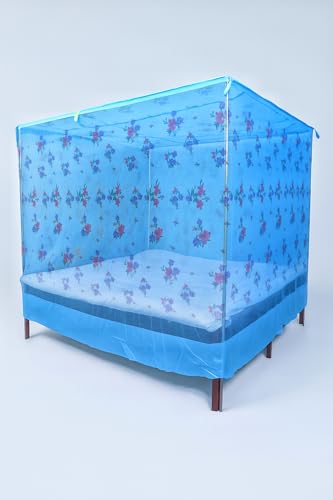 Image of Multicolor Soft Cotton Mosquito net Double Bed King Size | Pure Cotton Mosquito net (Printed-Blue, 7x5)