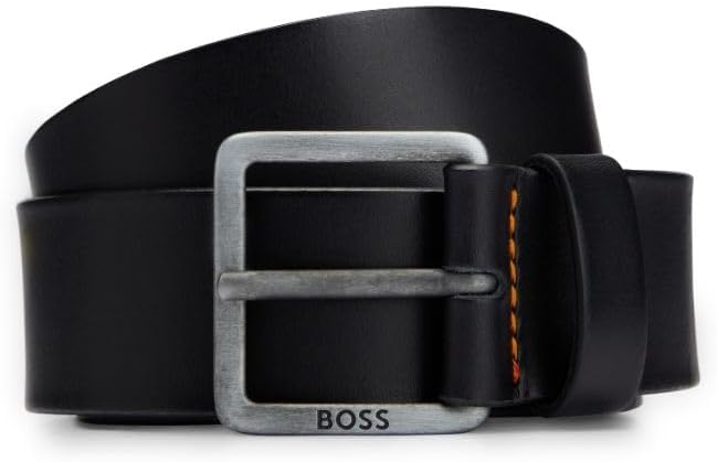 BOSSmens Smooth Leather Belt With Brushed Effect Buckle