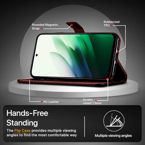 Image of WOW IMAGINE Shock Proof Flip Cover Back Case Cover for Mi Redmi 15 5G (Flexible | Leather Finish | Card Pockets Wallet & Stand | Chestnut Brown)