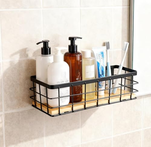Miniatura 4 de Cesta De Alambre, Cesta De Metal, Cesta De Almacenamiento De Metal Para Baño, Base De Madera Extraíble, Cesta De Pared Para Frutas, Aperitivos, Cocina, 2 Unidades, 29 X 13 X 10 Cm, Color Negro