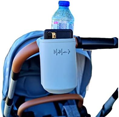 Universal Cup Holder (Slate grey with logo) Pram Cup Holder, Stroller Accessories, Silicone Pushchair/Pram/Bike/Wheelchair Cup Holder, Drink and Coffee Cup Holder with Hook, Organizer, MaMaster It
