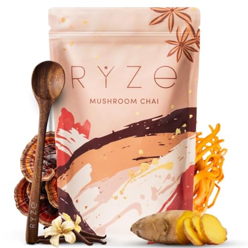 RYZE Organic Mushroom Chai Tea with 6 Adaptogenic Mushrooms, 20 Servings