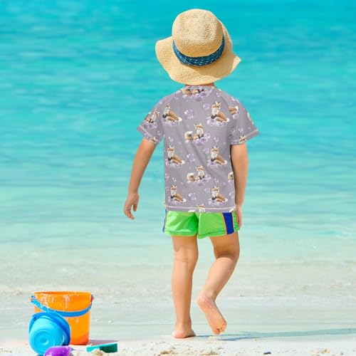ALAZA Kids Rash Guard Boys Toddler Swim Shirts Short Sleeve Fox Dream Bubble UPF 50+ 3T 5