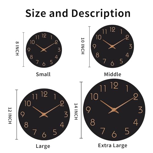 Mosewa Wall Clock Battery Operated 10 Inch Black Silent Non Ticking Simple Minimalist Style Rose Gold Numbers Decorative for Living Room Kitchen Home Office Bathroom - Image 4