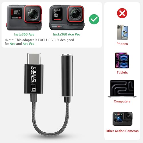 Cubilux UCM-RBK4 Microphone Adapter, MIC Connector Compatible with Insta360 Ace and Ace Pro