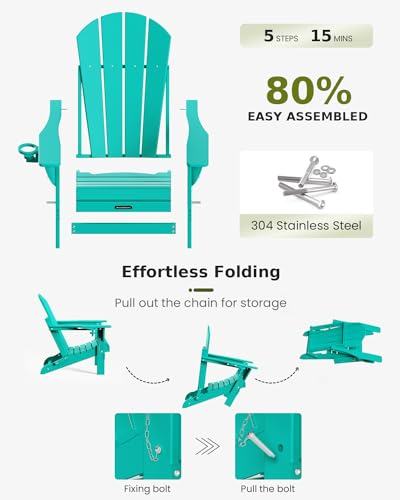 Muchenghy LAKE BLUE Folding Adirondack Chairs, Patio Chairs, Lawn Chairs, Outdoor Chairs, Adirondack Chair Plastic, Fire Pit Chairs thumb #3