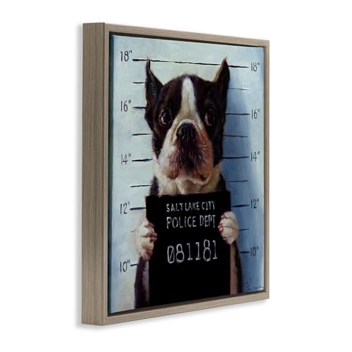 Image of Boston Terrier Mugshot Humor, 24 x 24 Inch Canvas in Floater Frame | Stupell Industries . By Lucia Heffernan . Ready to hang once unboxed . Great gift for dog lovers . Made in USA