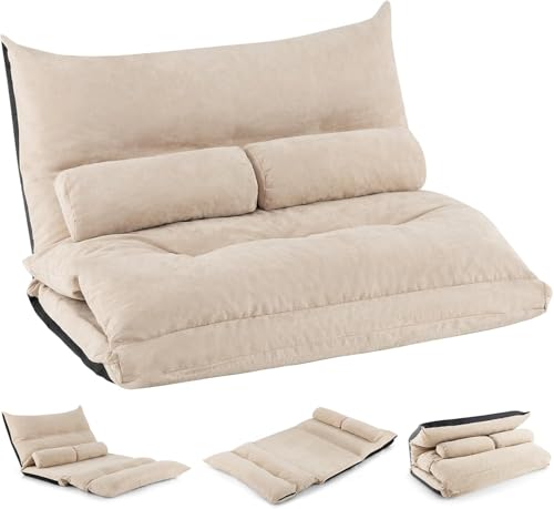 COSTWAY Canapé-lit Paresseux Pliable, Canapé Convertible avec Dossier Réglable à 42 Positions, Chauffeuse avec 2 Oreillers, Sofa pour Salon, Chambre,...