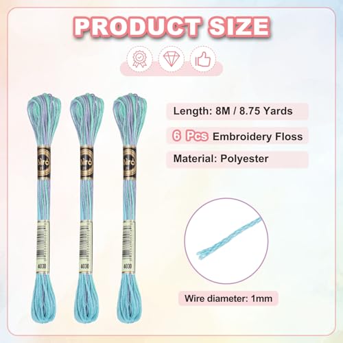 Image of PATIKIL 6 Skeins Embroidery Floss, Polyester Embroidery Threads Bracelets String for Cross-Stitch Hand Embroidery, Green Purple