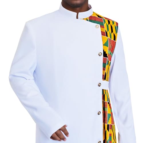 African Suit for Men Coat Long Sleeve 2 Piece Set Dashiki Ankara Print Patchwork Blazer Party Wedding Outfit4