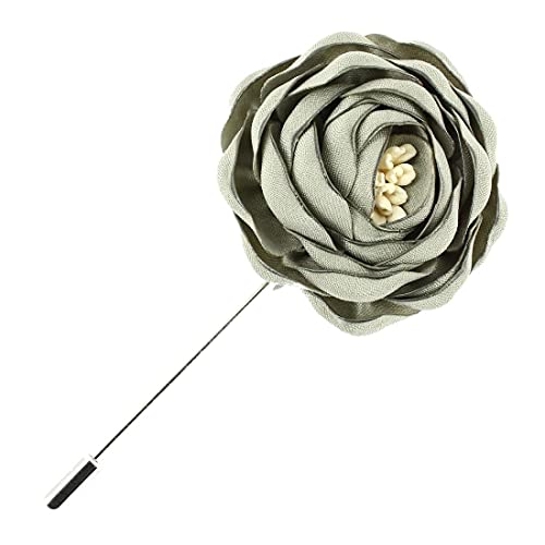Cravate Avenue Signature. Boutonnière. Pivoines, Acier rhodié. Vieux Vert - Uni -