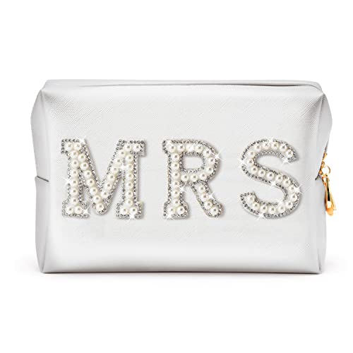 GROBRO7 MRS Patch Kosmetik Tasche PU Große Kapazität Reise Toilettentaschen, weiße wasserdichte Brief Tasche mit Reißverschlüssen für Make up Waschen Pflege, Business Trip Urlaub Essentials Cover