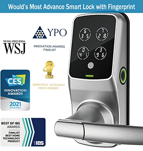 Lockly PGD628FSN Secure Plus Smart Fingerprint Lock with Handle and Digital Keypad, Keyless Entry Door Lock Set, Smart Lock Front Door, Satin Nickel