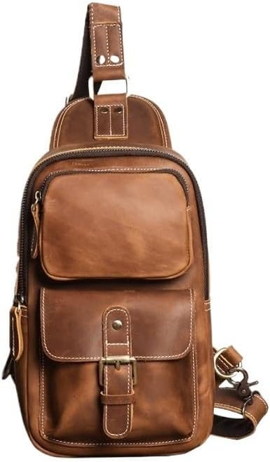 Retro Men's Backpack for Outdoor Activities Large Capacity Adjustable Strap Genuine Leather