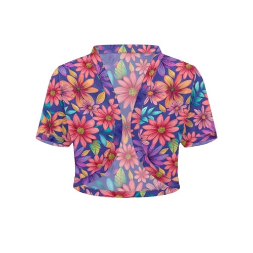 Image of Womens Short Sleeve Cardigans Lightweight Summer Cardigan Trendy Bolero Shrug Cute Floral Cardigan Sheer Bolero