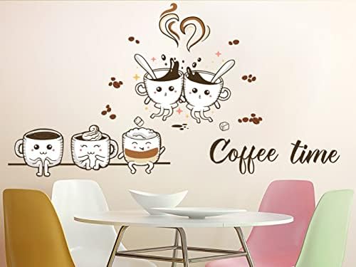 KAIRNE Coffee Time Wall Stickers for Cafe Kitchen Wall Decor,Coffee Cup Beans Wall Art Vinyl Decal for Home Office Tea Time Dining Room Decorations Removable Kitchen Sticker,42 pcs