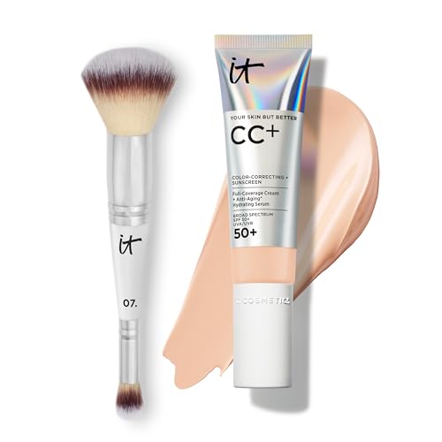 Best Foundation for Mature Skin Over 50: What Actually Works (And What to Avoid) 5 IT Cosmetics CC+ Cream with SPF 50+ Natural Finish Full Coverage Foundation (Light Neutral - 1.08 fl oz) & 2-in-1 Concealer and Foundation Brush #7 for Buffing and Blending Face Makeup
