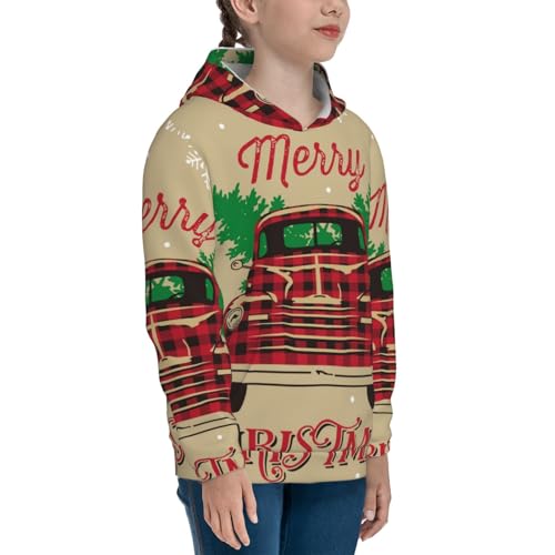 Christmas Vintage Red Truck Kids Pullover Hoodies Boys Sweatshirts Girls Athletic Clothes with Pocket3