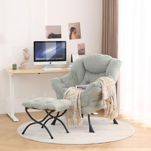 Image of Tiita Lazy Chair with Ottoman, Green Modern Large Accent Chair, Comfy Leisure Sofa Armchair with Ottoman, Reading Chair with Footrest for Bedroom, Living Room, Dorm Rooms, Plush Green