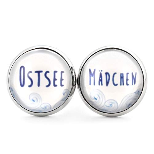Preisvergleich Produktbild SCHMUCKZUCKER Damen Ohrstecker Ostsee-Mädchen Edelstahl Ohrringe Silber Blau Weiß 14mm