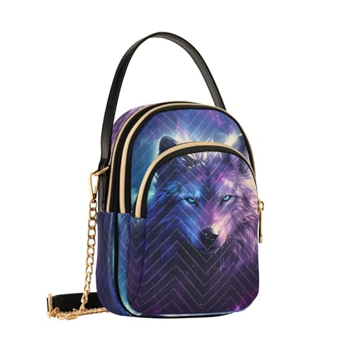 Sac à bandoulière loup galaxie violet pour femme, petit sac à main tendance original