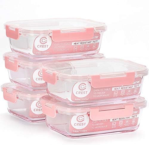 Glass Meal Prep Containers [5-Pack, 34Oz] - Food Storage Containers with LIFETIME Lids - Food Storage Containers for kitchen use Meal Prepping
