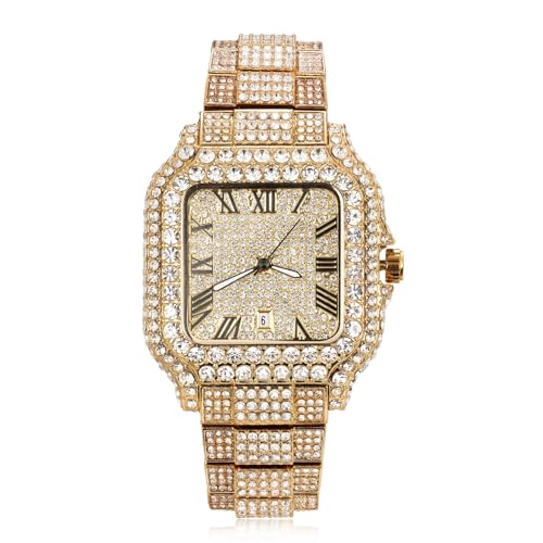 Montre iced out homme HALUKAKAH or blanc platine montre diamant moissanite calendrier