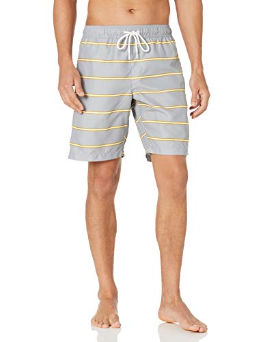 Amazon Essentials Bañador de 23cm con Forro de Malla, Bolsillos y Cierre con Cordón Hombre, Gris Rayas, XL