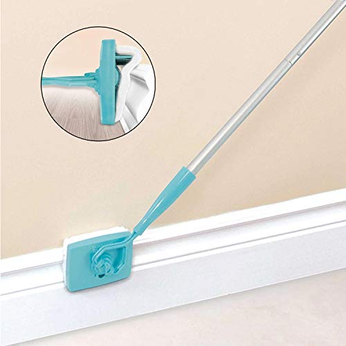 Baseboard Cleaner Tool with Handle, 5 Reusable Cleaning Pads, No-Bending Mop Baseboard Cleaner Tool Long Handle Adjustable Baseboard Molding Tool for Bathroom Microfiber Cleaning