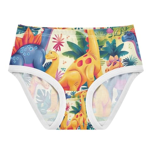 Girls Briefs, Cartoon Dinosaur Colorful Toddler Girl Briefs, Girls' Cotton Brief Underwear, 2T–8 Years