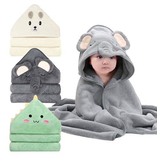 Image of ROXANEPIG 3 Pack Hooded Baby Towels - Premium Ultra Soft Organic Baby Bath Towel – Absorbent and Hypoallergenic Towels for Baby Boy Girl, Toddler, Newborn Essentials