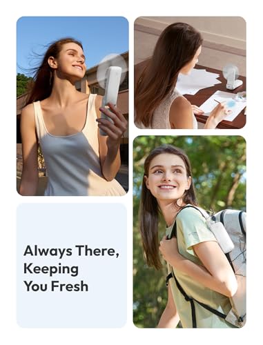 Image of Aecooly Slim Handheld Fan, USB Rechargeable, 24H Battery Life, 3-Speed, Foldable Pocket Fan for Travel, Desktop, Beige (White, 2 Pack without Mirror)
